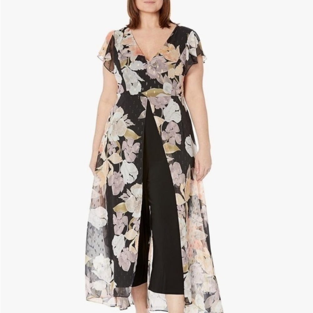 Adrianna Papell Stretch Crepe Jumpsuit Printed Chiffon  Jumpsuit, Size 12 NWT